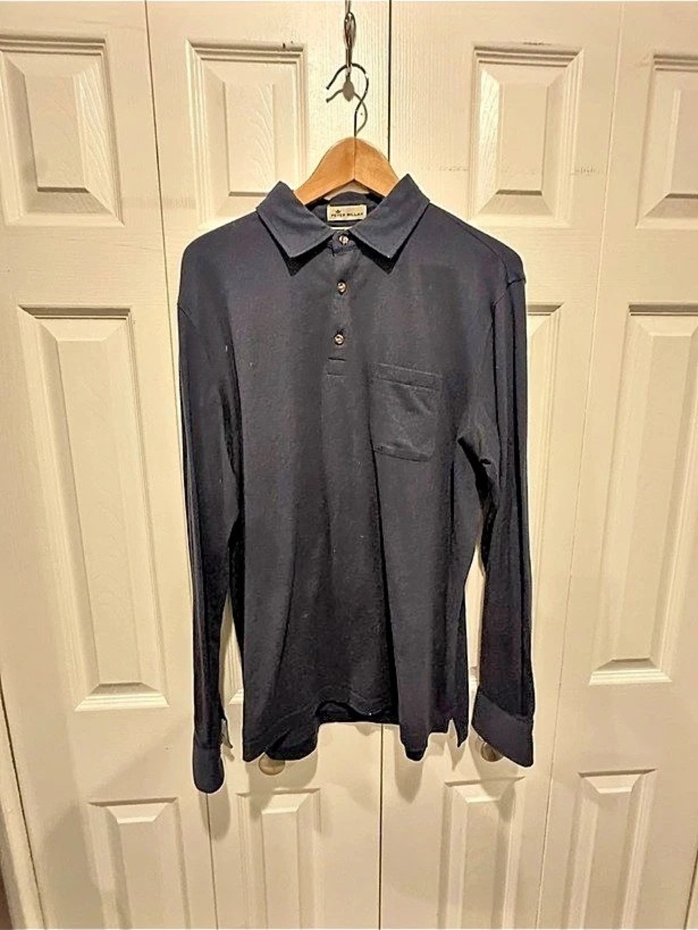 Peter Millar Men's Long Sleeve Polo in Black Size Medium